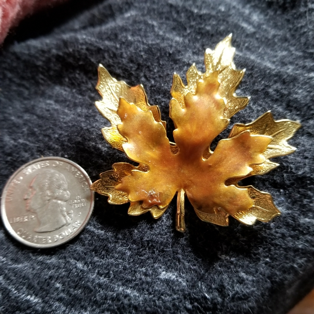 Relisted -vintage Autumn leaf brooch gold brown orange pin - Picture 7 of 8